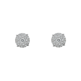 Diamond Cluster Earrings, 14K White Gold 1.38ct
