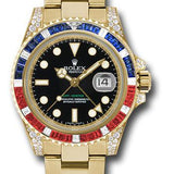 Rolex GMT-Master II 40mm Yellow Gold Black Dial Sapphire Ruby Diamond Bezel Oyster Bracelet – 116758SARU