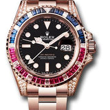Rolex GMT-Master II 40mm Everose Gold Black Dial Diamond Sapphire Ruby Bezel Oyster Bracelet – 126755SARU