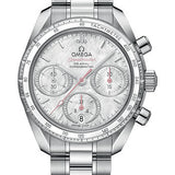 Omega Speedmaster 38 Co-Axial Chronograph 38mm Steel Mother-of-Pearl Diamond Dial White Ceramic Bezel – 324.30.38.50.55.001