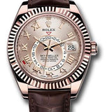 Rolex Sky-Dweller 42mm Everose Gold Sundust Roman Dial Fluted Bezel Leather Strap – 326135SU