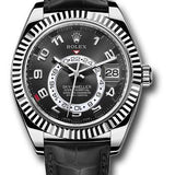 Rolex Sky-Dweller 42mm White Gold Black Arabic Dial Ring Command Bezel Leather Strap – 326139BK