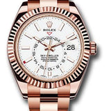 Rolex Sky-Dweller 42mm Everose Gold White Index Dial Fluted Bezel Oyster Bracelet – 326935W