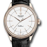 Rolex Cellini Time 39mm White Dial Everose Gold Black Leather Strap – 50505