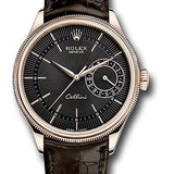 Rolex Cellini Date 39mm Black Dial Everose Gold Brown Leather Strap – 50515