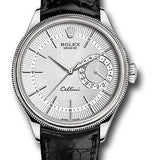 Rolex Cellini Date 39mm Silver Dial White Gold Black Leather Strap – 50519