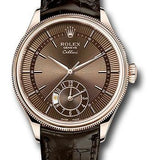 Rolex Cellini Dual Time 39mm Brown Dial Everose Gold Brown Leather Strap – 50525