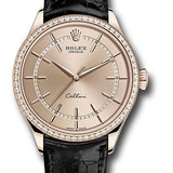 Rolex Cellini Time 39mm Pink Dial Everose Gold Diamond Bezel Black Leather Strap – 50705RBR