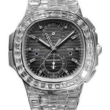 Patek Philippe Nautilus Travel Time Chronograph 40.5mm White Gold Black Gradated Diamond Dial Diamond Bracelet – 5990/1400G-001