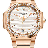 Patek Philippe Nautilus 35.2mm Rose Gold Silvery Opaline Dial 56-Diamond Bezel – 7118/1200R-001