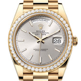 Rolex Day-Date 40 Yellow Gold Silver Dial Diamond Bezel President Bracelet – 228348SIL