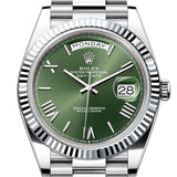 Rolex Day-Date 40 Platinum Olive Green Dial Fluted Bezel President Bracelet – 228236OGRN