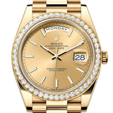 Rolex Day-Date 40 Yellow Gold Champagne Dial Diamond Bezel President Bracelet – 228348CH