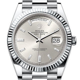 Rolex Day-Date 40 Platinum Silver Diamond Dial Fluted Bezel President Bracelet – 228236SDIA