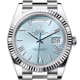 Rolex Day-Date 40 Platinum Ice Blue Roman Dial Fluted Bezel President Bracelet – 228236IBROM