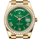 Rolex Day-Date 40 Yellow Gold Green Roman Dial Diamond Bezel President Bracelet – 228348GRN