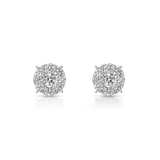 Diamond Cluster Earrings, 14K White Gold 1.49ct