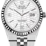 Rolex Land-Dweller 36 White Rolesor Intense White Honeycomb Dial Fluted Bezel Flat Jubilee Bracelet – 127234