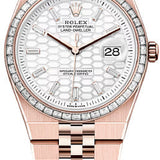 Rolex Land-Dweller 36 Everose Gold Intense White Honeycomb Diamond-Set Dial Baguette Diamond Bezel Flat Jubilee Bracelet – 127285TBR