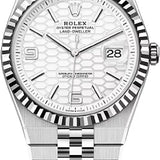 Rolex Land-Dweller 40 White Rolesor Intense White Honeycomb Dial Fluted Bezel Flat Jubilee Bracelet – 127334