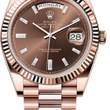 Rolex Day-Date 40 Everose Gold Chocolate Diamond-Set Dial Fluted Bezel President Bracelet – 228235CHDIA