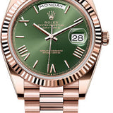 Rolex Day-Date 40 Everose Gold Olive Green Roman Dial Fluted Bezel President Bracelet – 228235OGROM