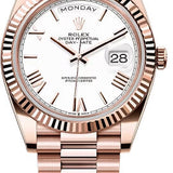 Rolex Day-Date 40 Everose Gold White Roman Dial Fluted Bezel President Bracelet – 228235WHROM