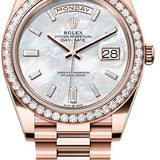 Rolex Day-Date 40 Everose Gold White Mother-of-Pearl Diamond-Set Dial Diamond-Set Bezel President Bracelet – 228345WMOP