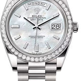 Rolex Day-Date 40 White Gold White Mother-of-Pearl Diamond-Set Dial Diamond-Set Bezel President Bracelet – 228349WMOP