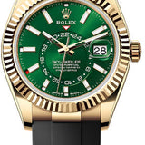 Rolex Sky-Dweller 42mm Yellow Gold Bright Green Dial Fluted Bezel Oysterflex Bracelet – 336238