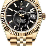 Rolex Sky-Dweller 42mm Yellow Gold Bright Black Dial Fluted Bezel Jubilee Bracelet – 336938BLK