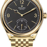 Rolex 1908 39mm Yellow Gold Intense Black Dial Domed Fluted Bezel Settimo Bracelet – 52508