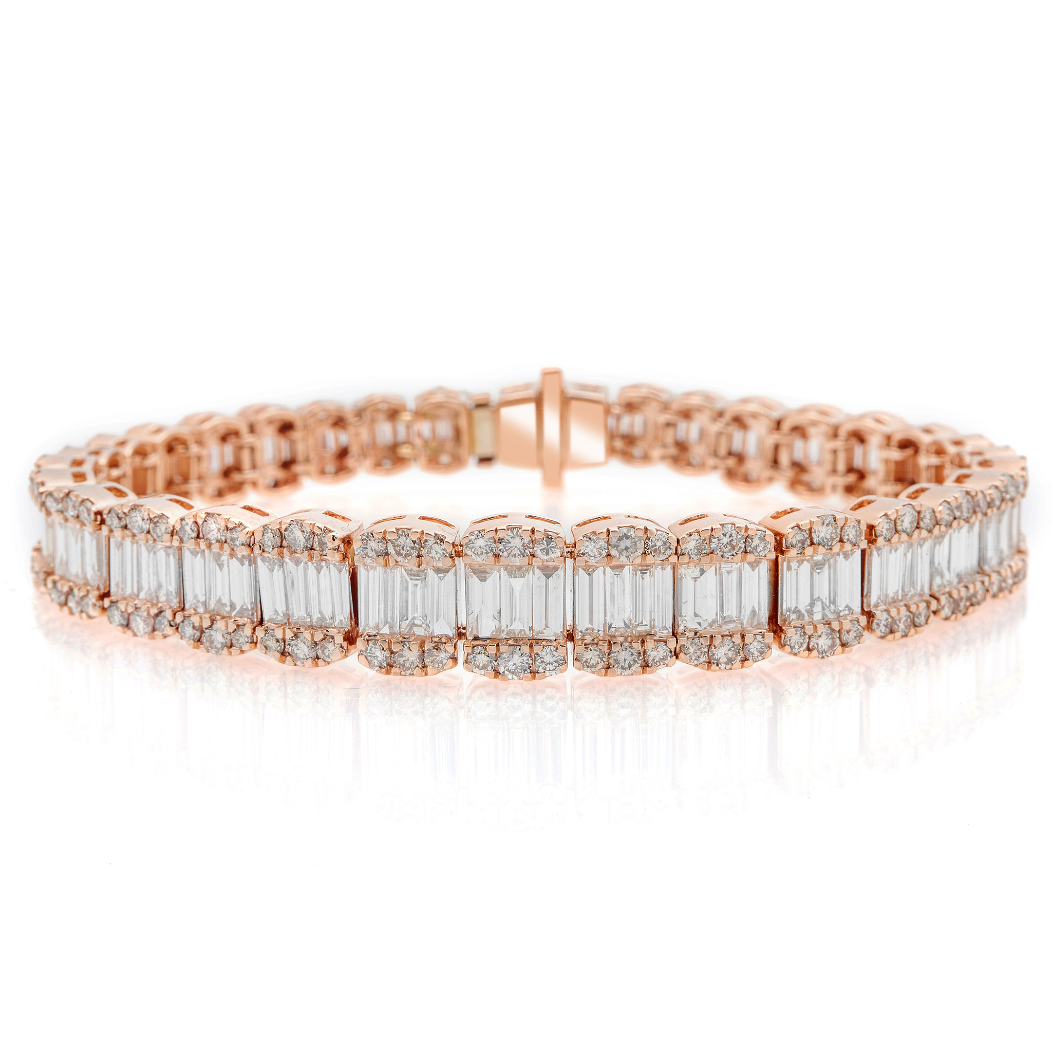 Diamond Baguette Bracelet, 14K Rose Gold 12.80ct