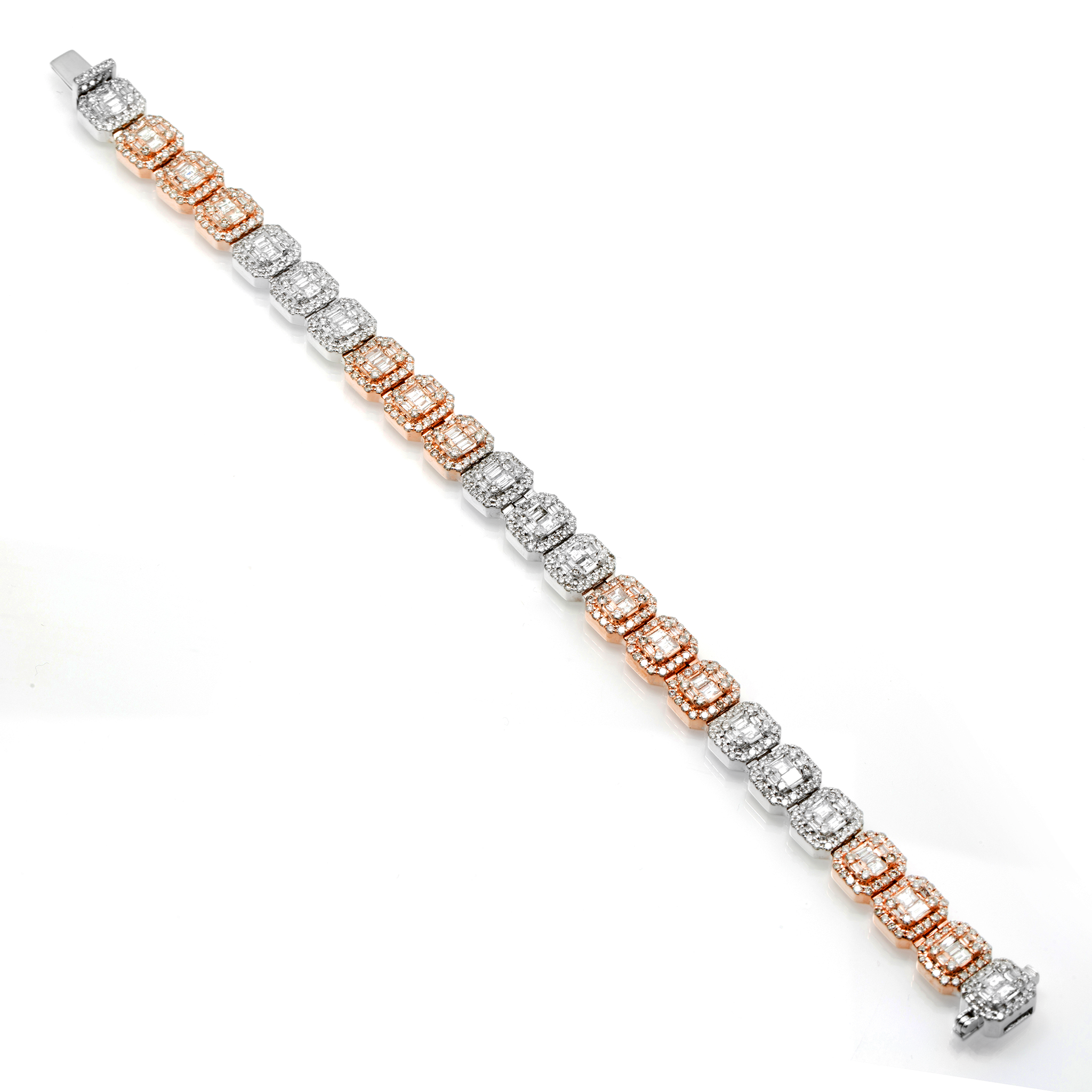 Two Tone Baguette Bracelet, 14K White Gold 8.94ct view 2