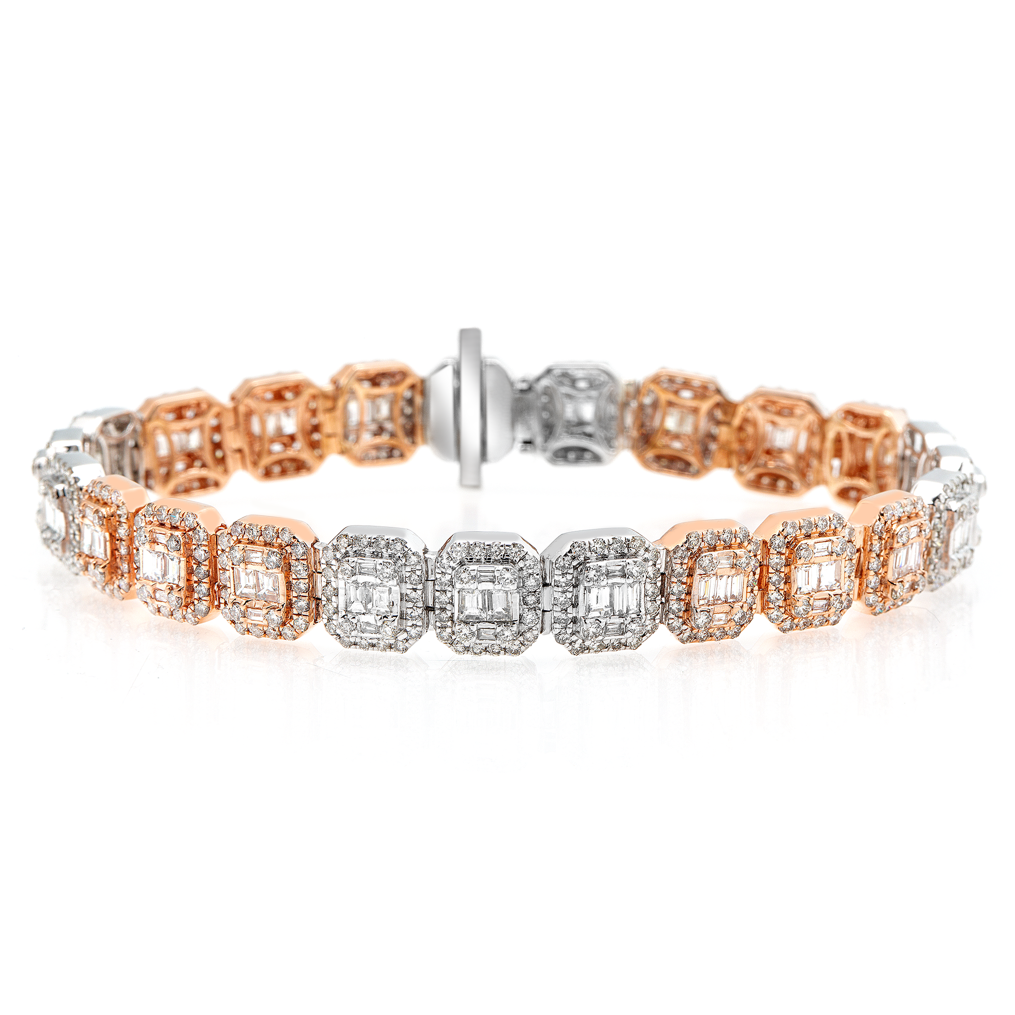 Two Tone Baguette Bracelet, 14K White Gold 8.94ct