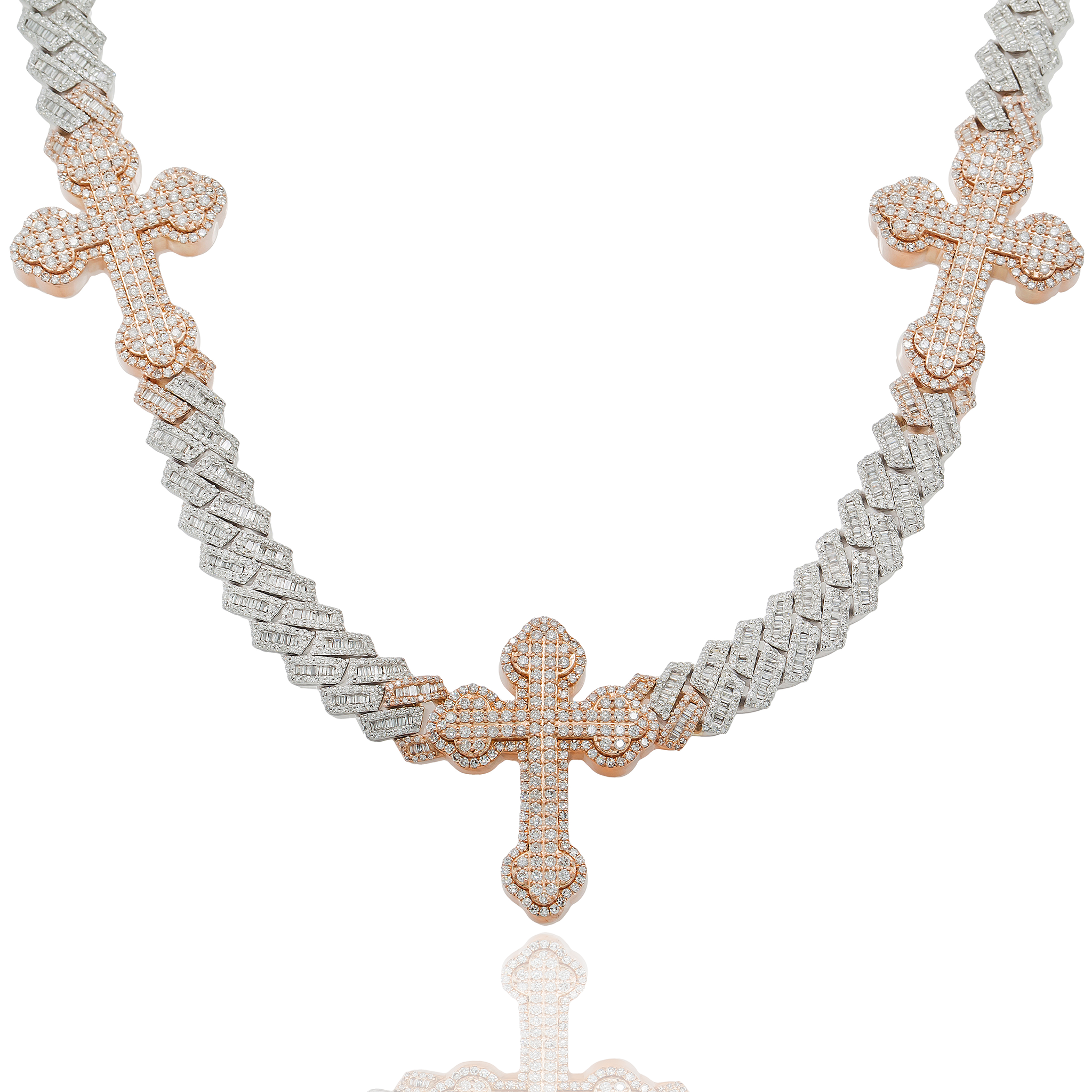Baguette Cuban Cross Chain, 10K Rose Gold 18.56ct