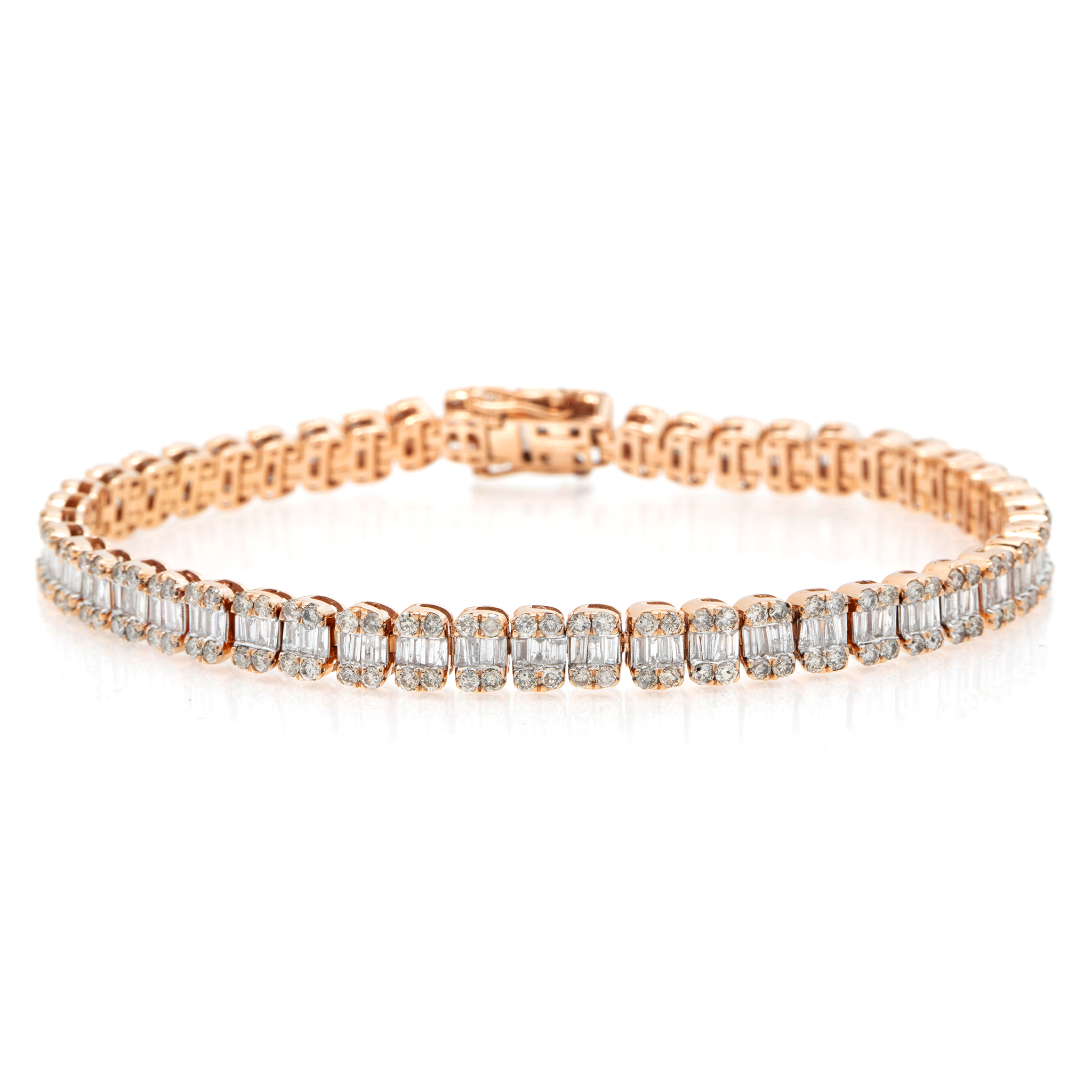 Diamond Baguette Bracelet, 10K Rose Gold 5.80ct