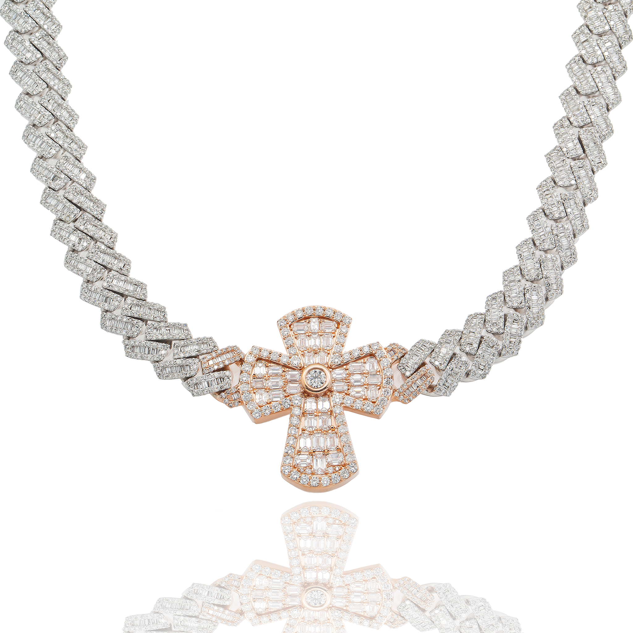Baguette Cuban Cross Chain, 10K Rose Gold 22.87ct