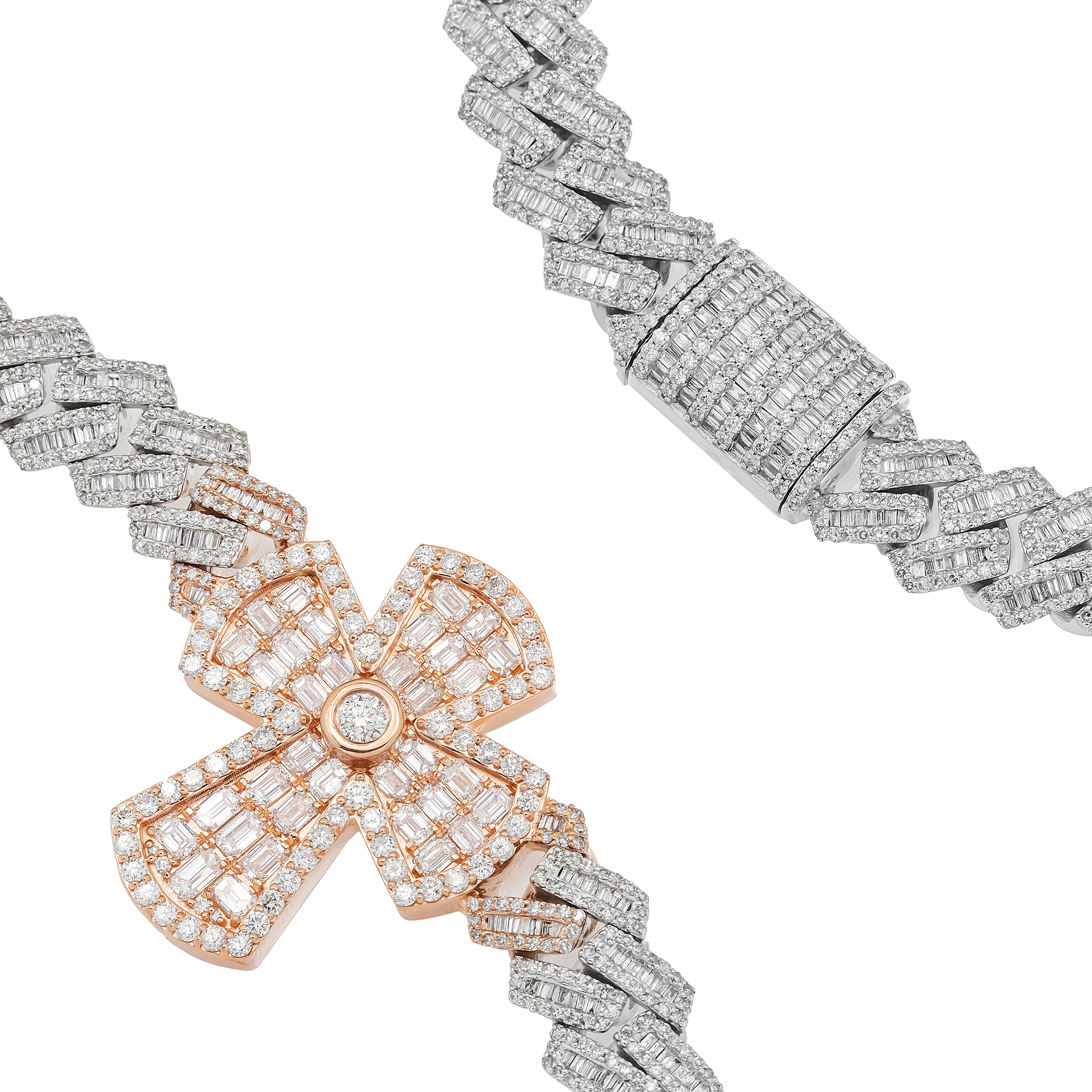 Baguette Cuban Cross Chain, 10K Rose Gold 22.87ct view 2