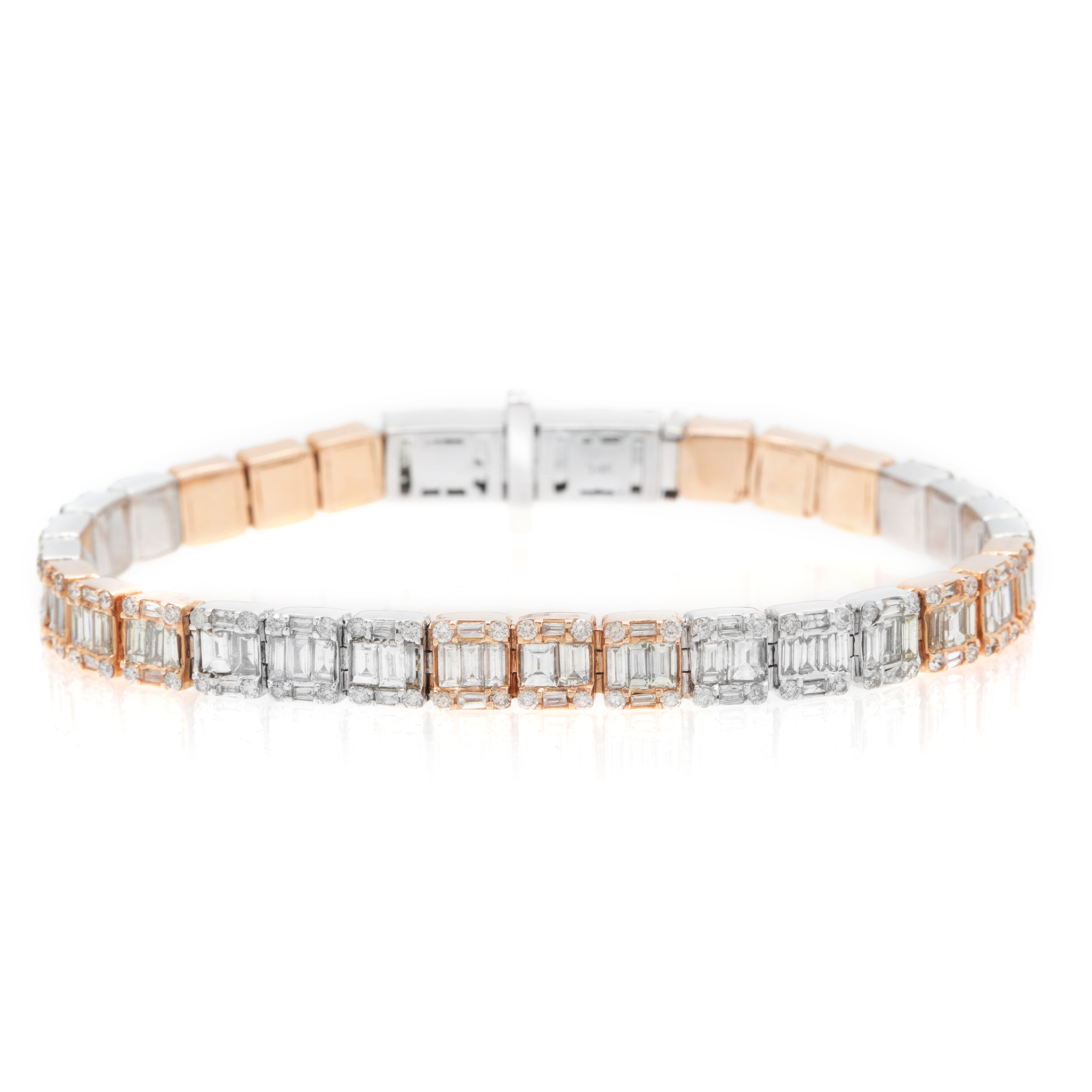 Two Tone Baguette Bracelet, 14K White Gold 7.86ct