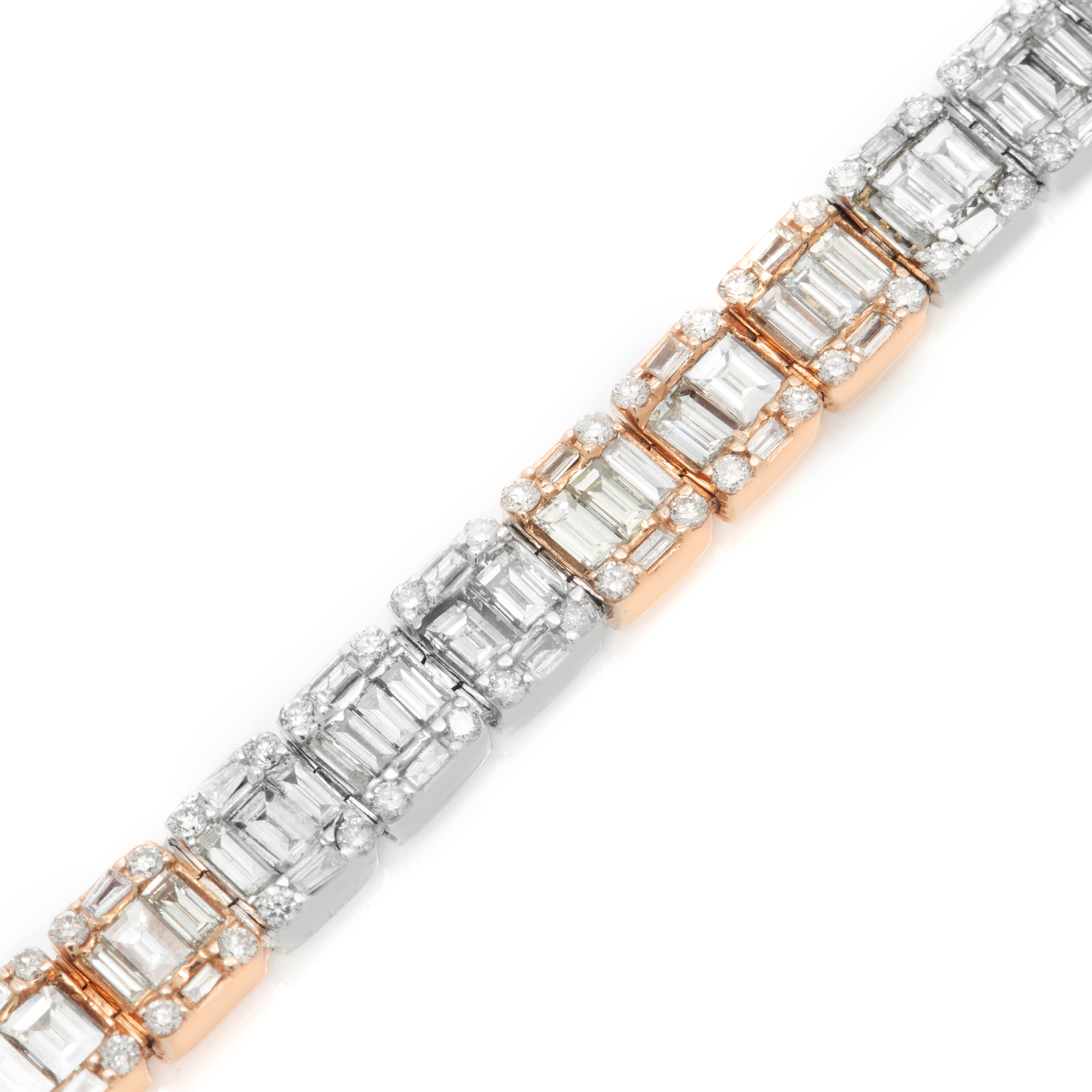 Two Tone Baguette Bracelet, 14K White Gold 7.86ct view 3