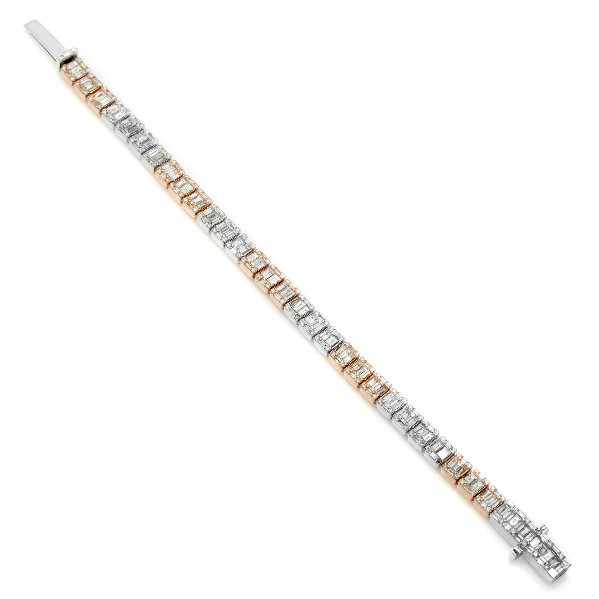 Two Tone Baguette Bracelet, 14K White Gold 7.86ct view 2