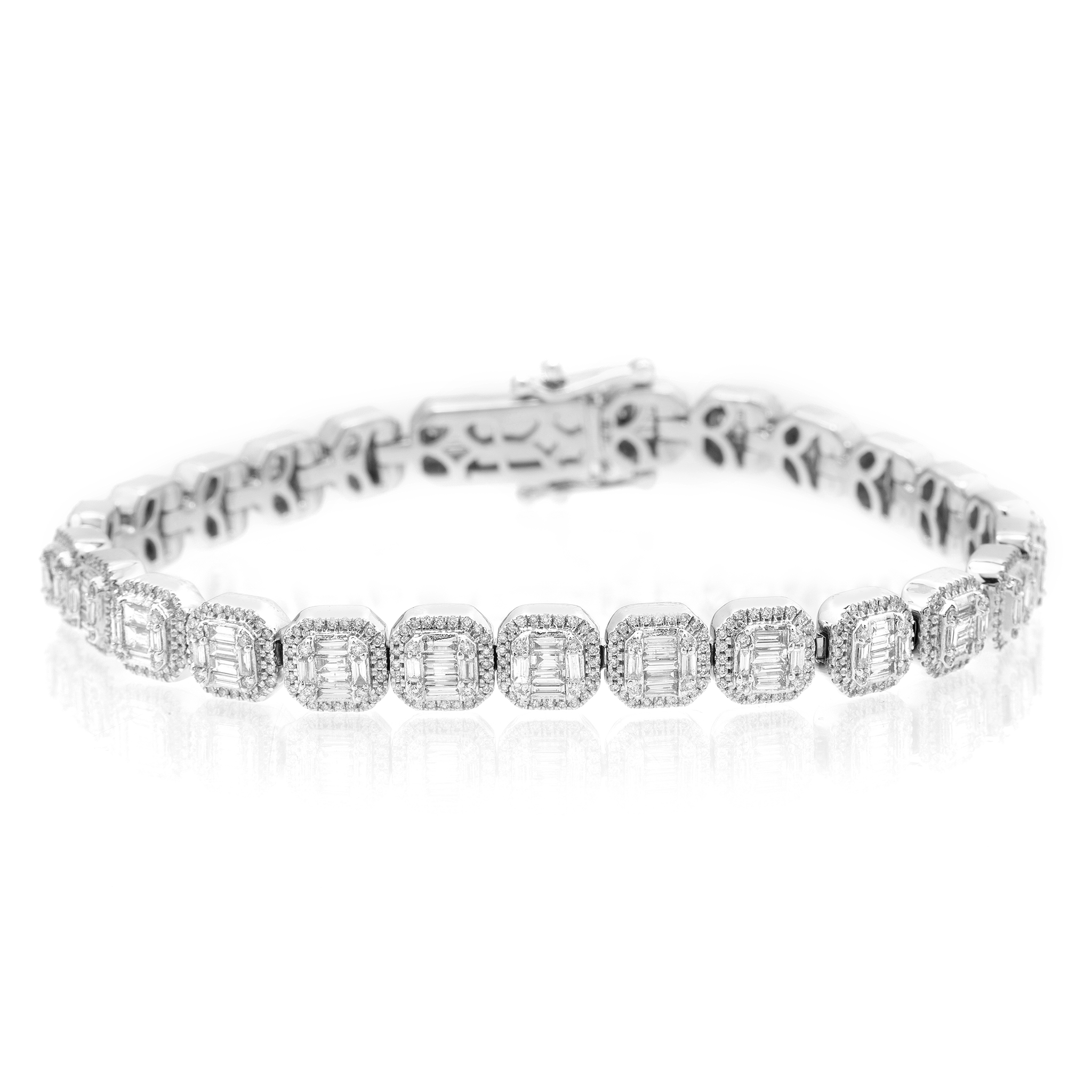 Diamond Baguette Bracelet, 14K White Gold 5.25ct