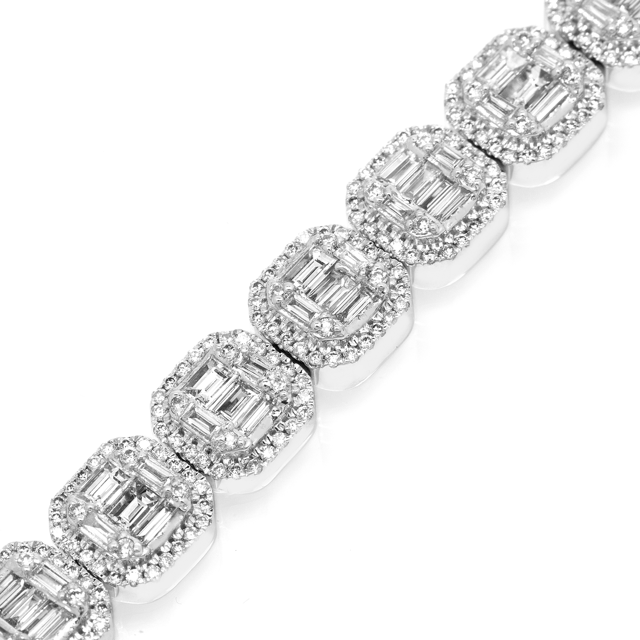 Diamond Baguette Bracelet, 14K White Gold 5.25ct view 3