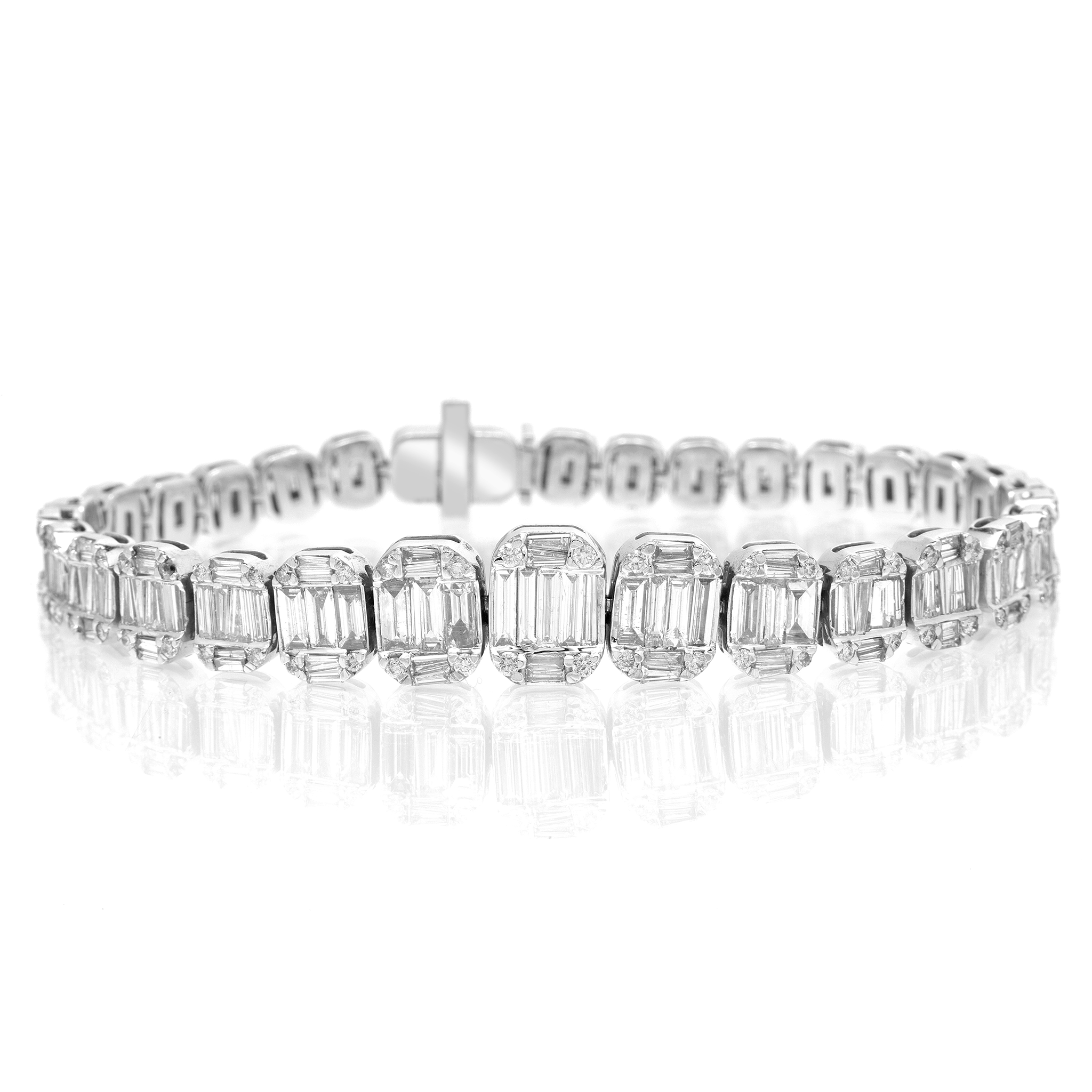 Diamond Baguette Bracelet, 14K White Gold 10.50ct