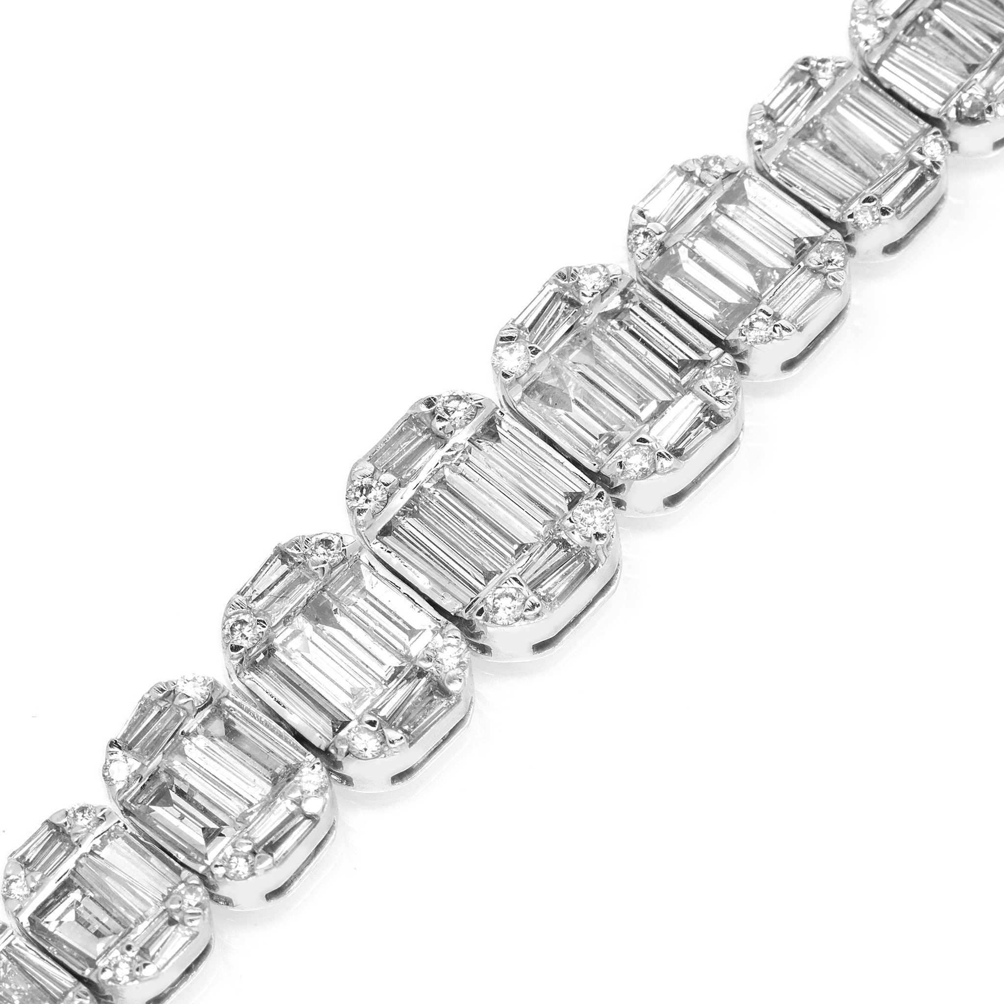 Diamond Baguette Bracelet, 14K White Gold 10.50ct view 3