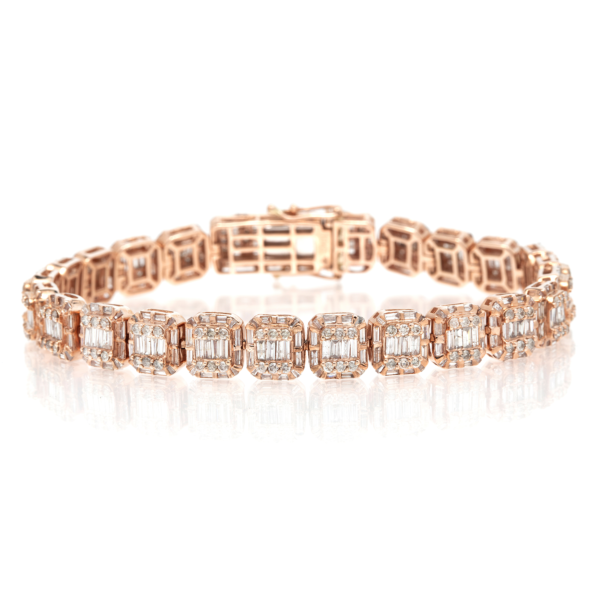 Diamond Baguette Bracelet, 10K Rose Gold 7.25ct