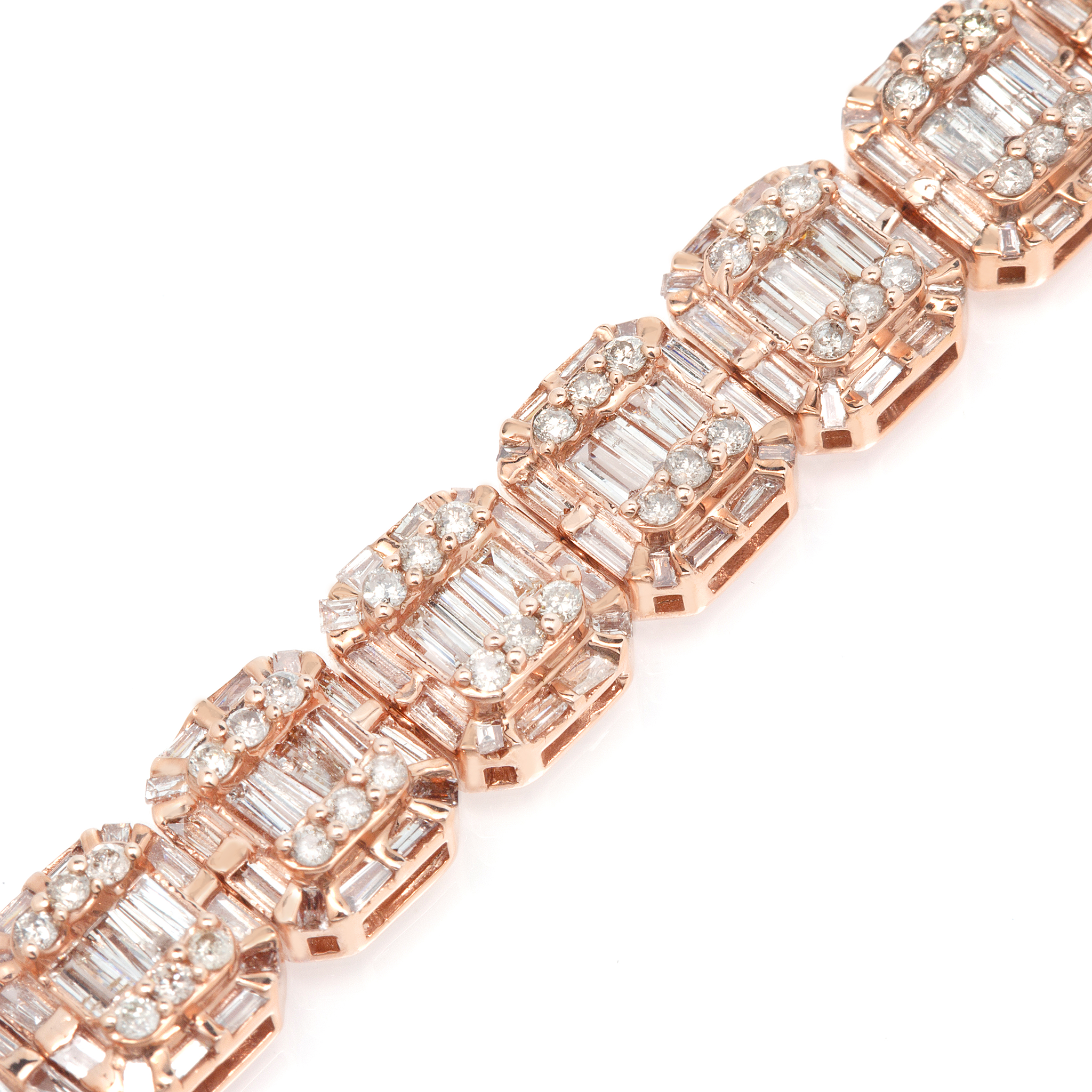 Diamond Baguette Bracelet, 10K Rose Gold 7.25ct view 3