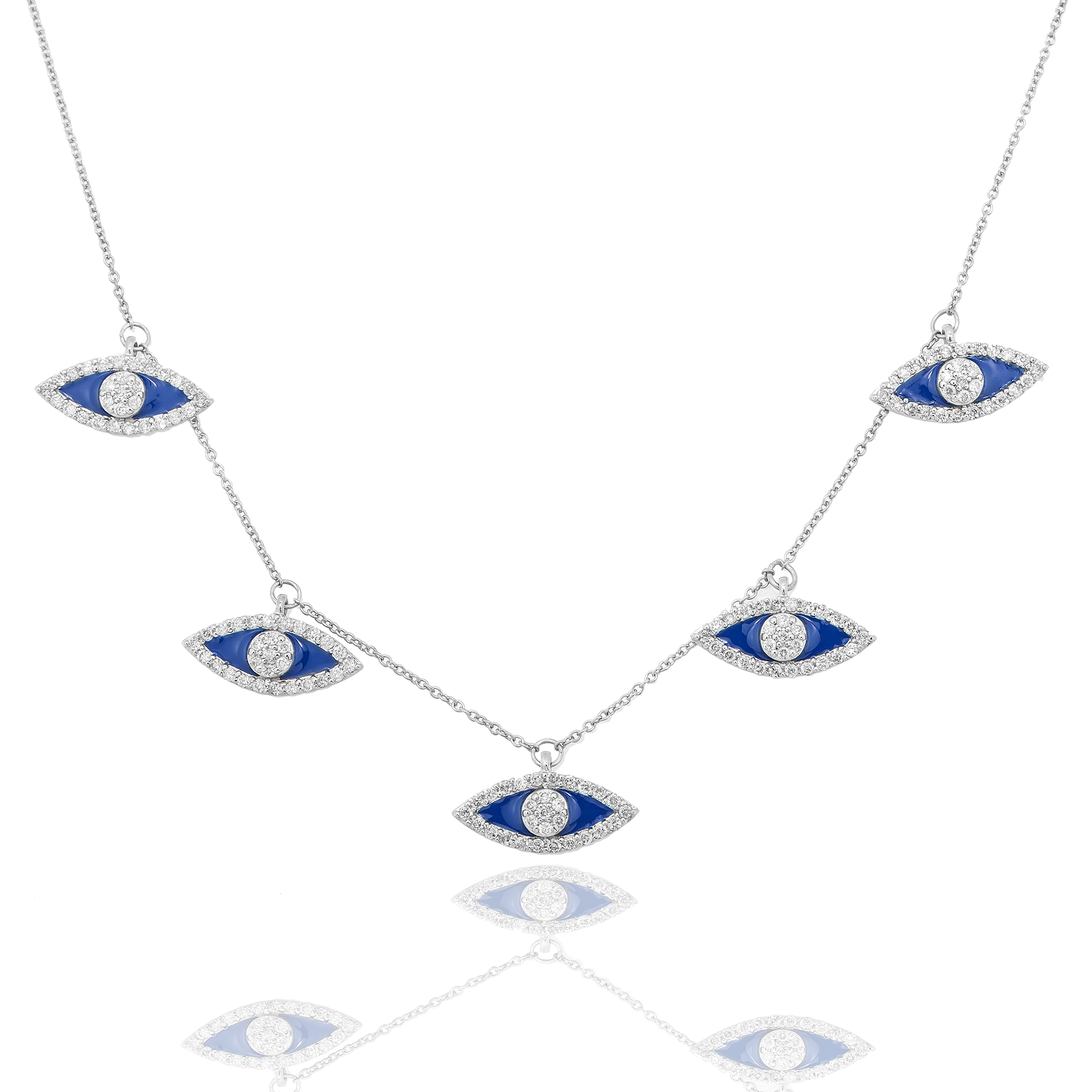 Evil Eye Necklace, 14K White Gold 0.95ct