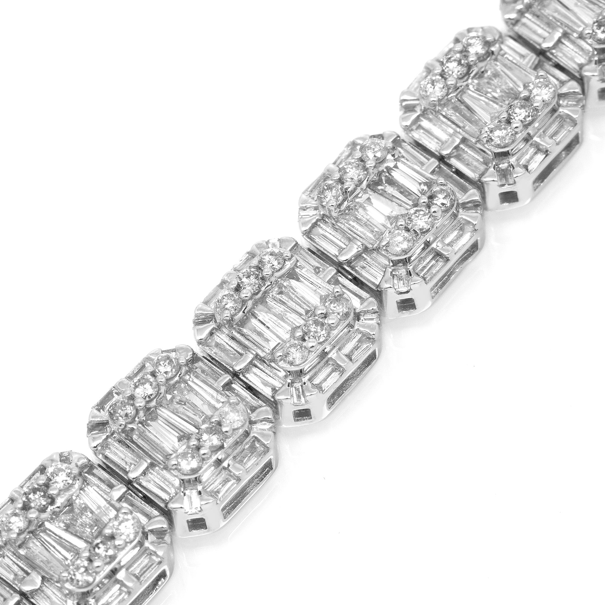 Diamond Baguette Bracelet, 10K White Gold 7.25ct view 3